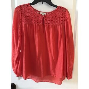J Crew Orange Eyelet Cotton‎ Gauze Boho Long Sleeve Pullover Top Size 8